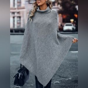 Turtle Neck Batwing Poncho Sweater